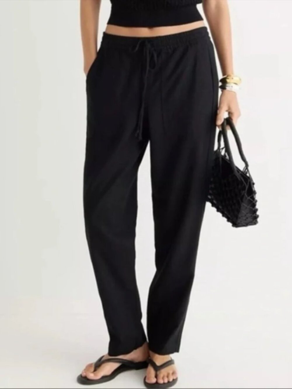 J.CREW Linen Seaside Pants Size Medium Black